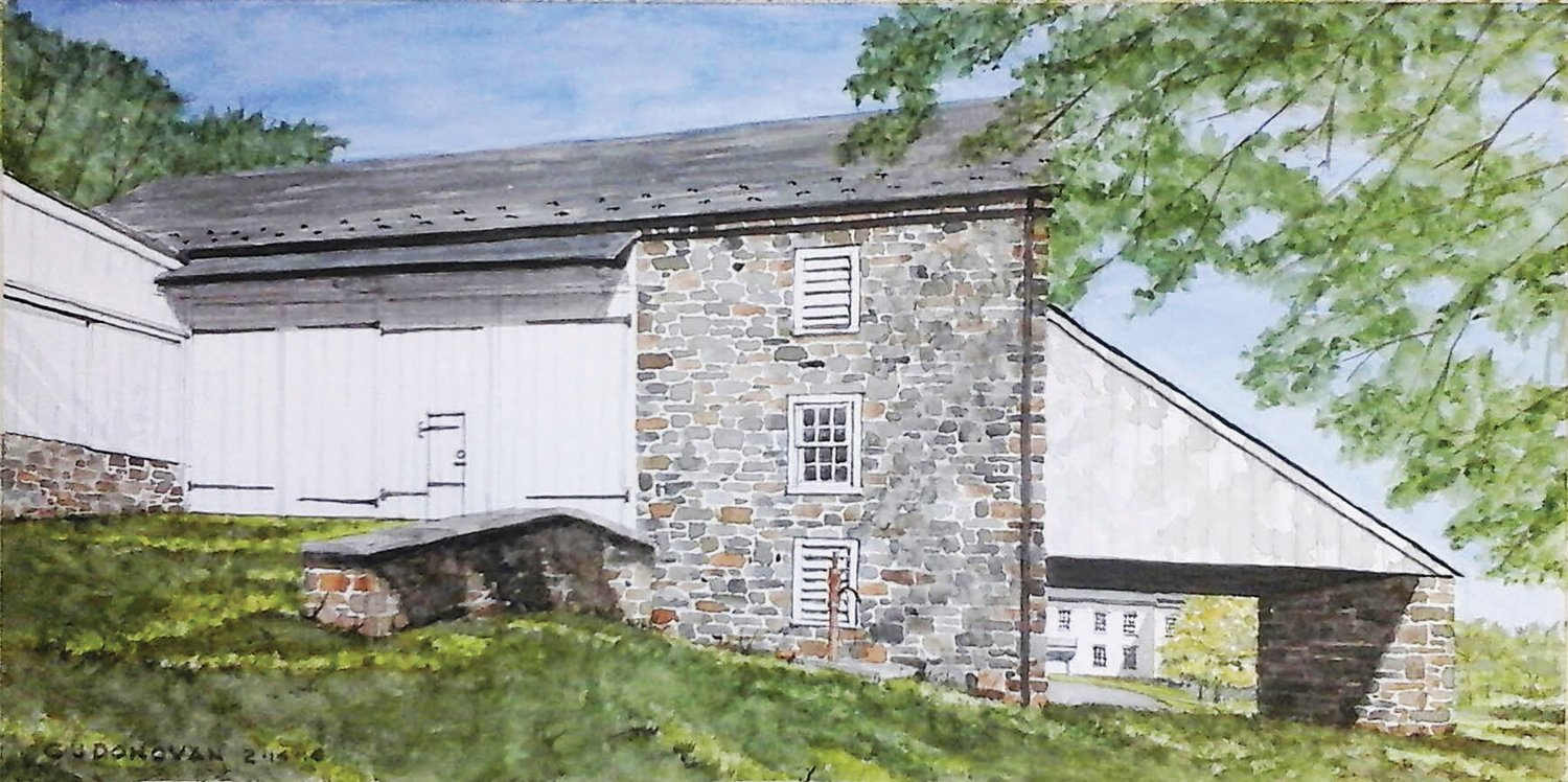 “Stone Barn” is a watercolor by George Donovan.