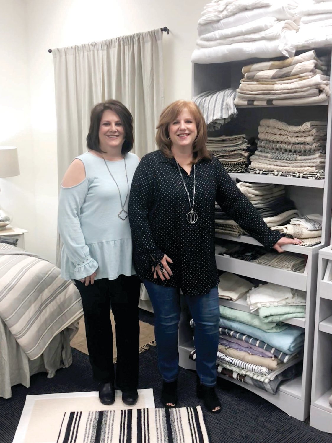Sisters Brenda Jones, left, and Janine Bosh, both of Sellersville, are the designers of “Piper Originals,” original collections of curtains, bedding and home decor items from Piper Classics.
