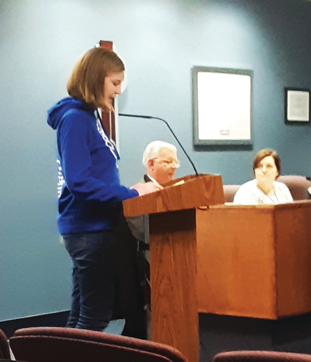 Strayer Middle student Julia Henry addressed the school board and administration four times, pleading with them to  offer French. Photograph by Barrie-John Murphy