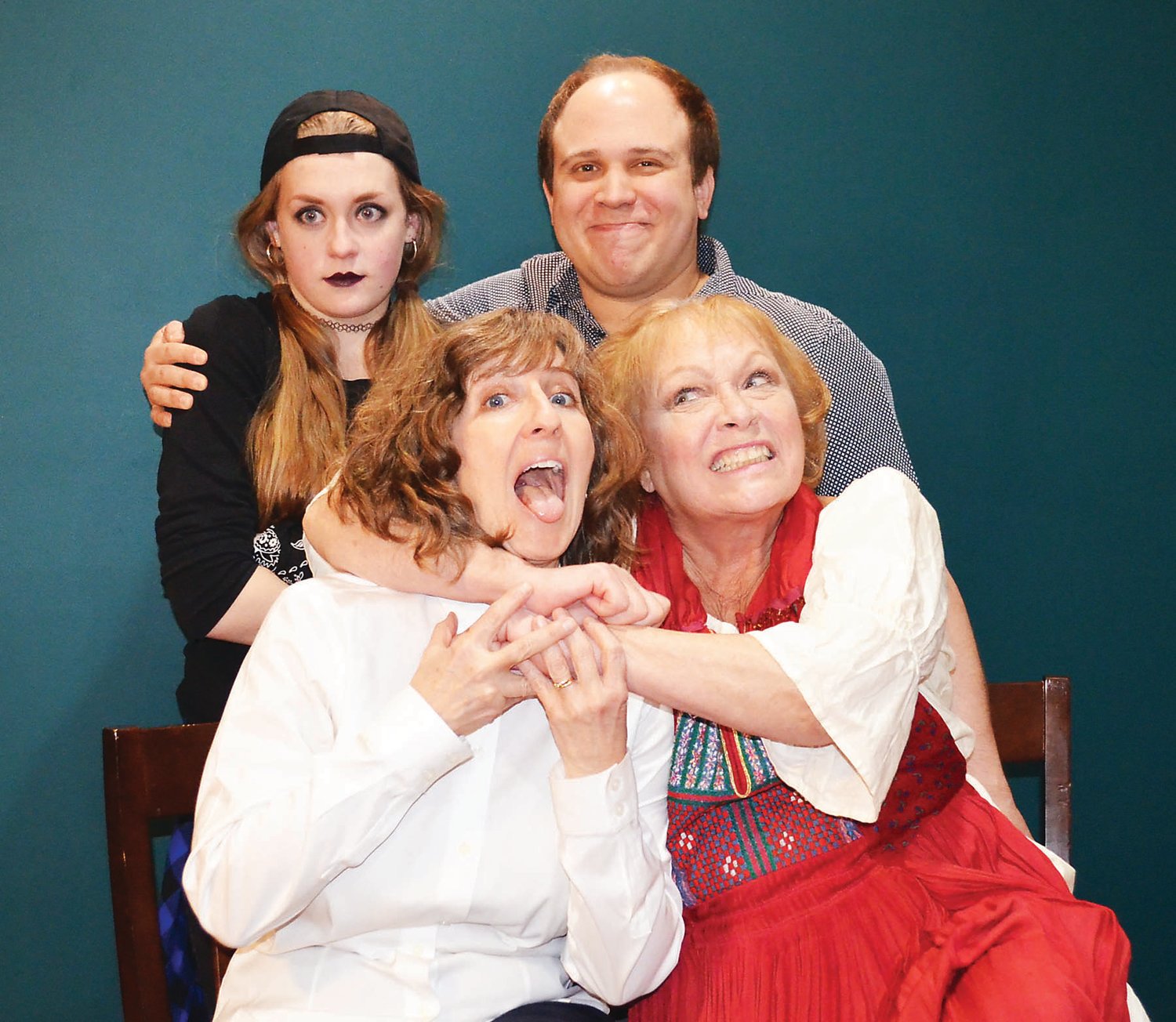 Back row, from left, are Elizabeth Aber and Thomas Rush; and front row, from left, are Heike-Lara Nyce and Jan Thompson, starring in “The Kitchen Witches.”