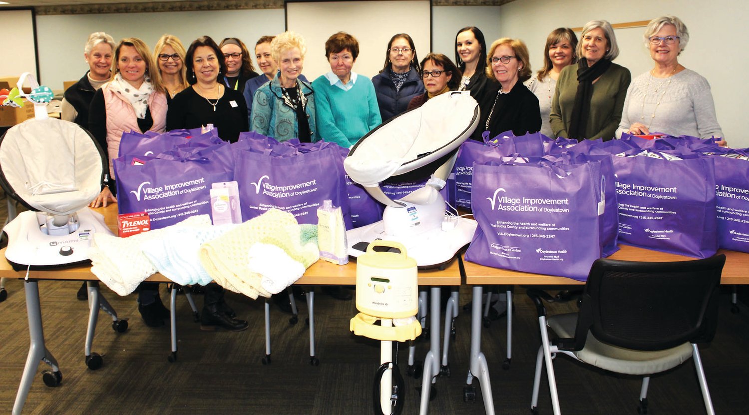 Members of the Village Improvement Association of Doylestown (VIA) recently assembled bags of essential baby items for parents of newborns with neonatal abstinence syndrome (NAS).