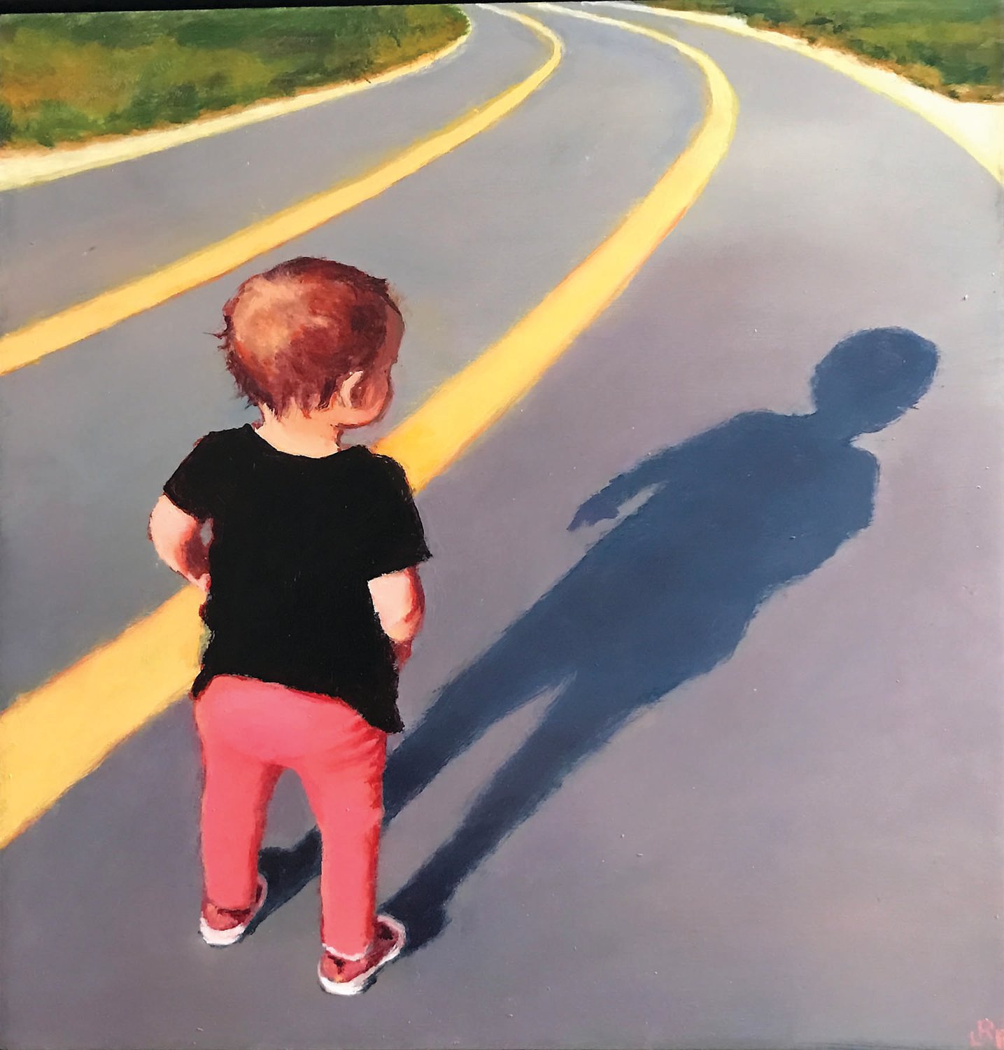 “On Track” is an oil on board by Laura Rutherford Renner.