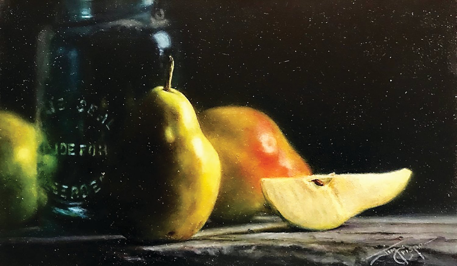 “Pears” is by James Crispo, whose work is on view at The Tubby Olive in Doylestown.