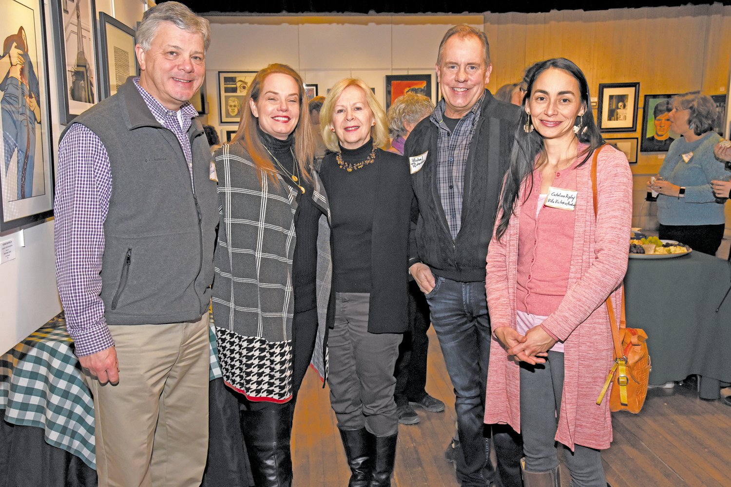 Joe Crilley, left, Donna Marshall,  Candy Wallace, board member,   Michael Richardson, president of Phillips’ Mill board, and Catalina Ripley, art teacher from Villa Victoria Academy.