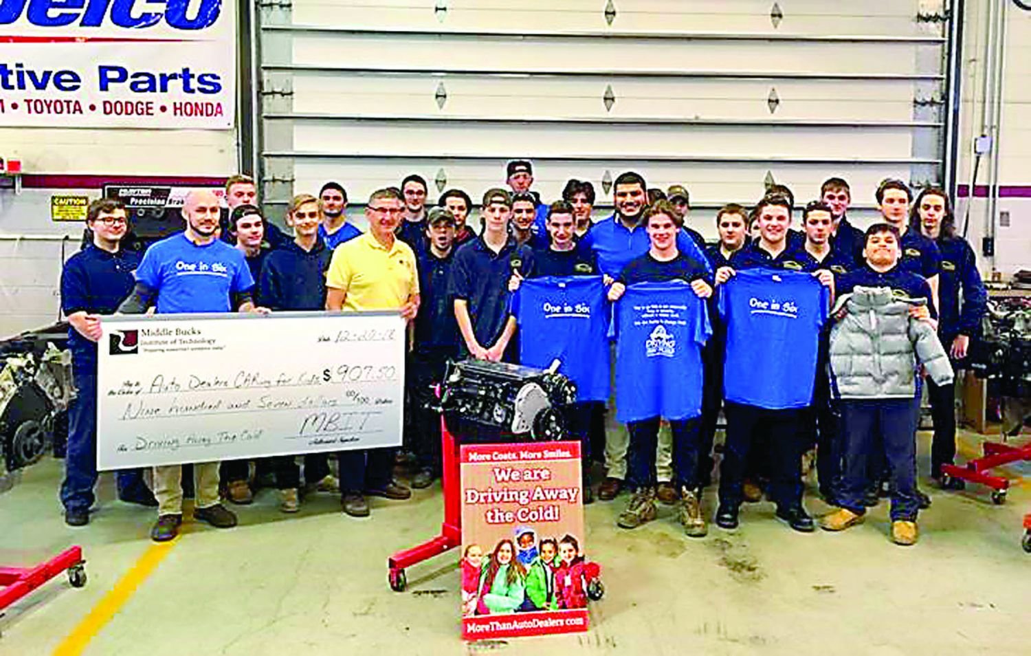 Middle Bucks Institute of Technology students enrolled in the Automotive Technology and Collision Repair Technology programs recently raised more than $900 for the Auto Dealers CARing for Kids Foundation’s Driving Away the Cold program.