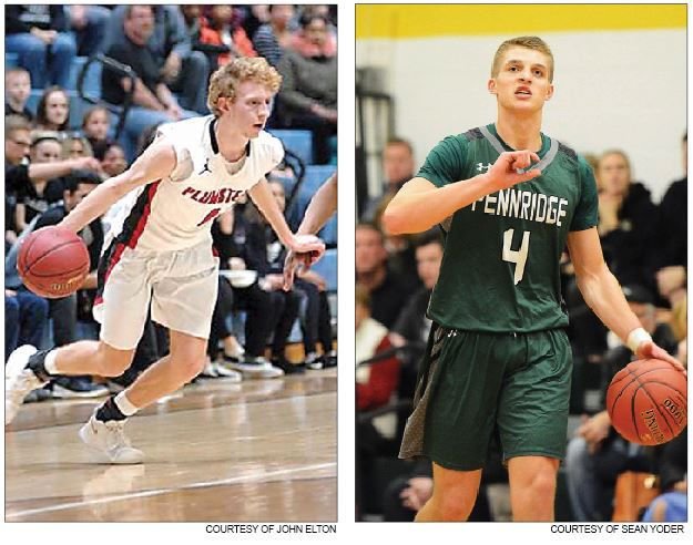 Plumstead Christian senior Carson Curry, left, and Pennridge senior Sean Yoder, right, have left indelible marks on their schools’ basketball programs. Yoder is Pennridge’s all-time scoring leader with 1,390 points. He will have a chance to add to his total when the Rams face off against District 12’s Lincoln in the first round of states on Saturday. Curry will graduate from Plumstead Christian with 1,379 points, just five short of the Panther record.