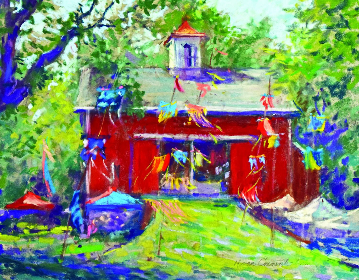 A 2018 painting of the Tinicum Art Barn by Helena van Emmerick-Finn.