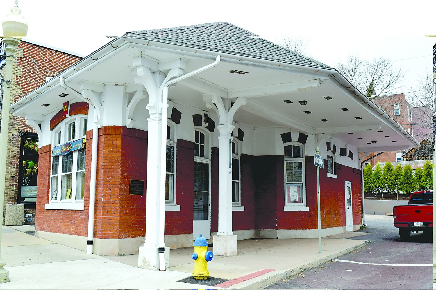 The Lehigh Valley Transit Station at 513 W. Walnut St. is owned by the Perkasie Historical Society. It was designed in 1912 by Wallace Ruhe and Robert Lange and used for trolley service until 1951. It’s currently a museum. Photograph by Scott Bomboy.