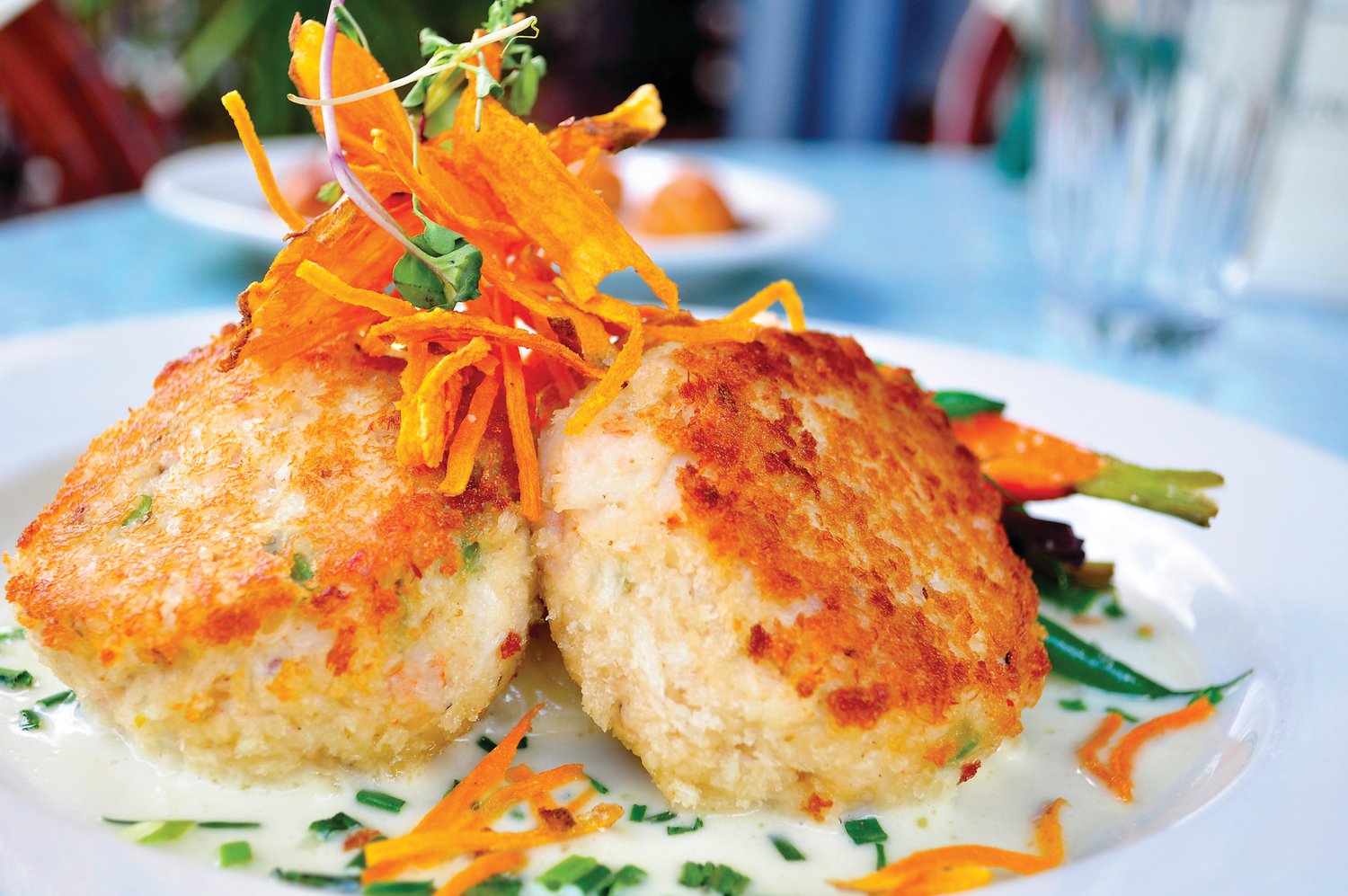 Crab cakes are a featured item on the Washington House menu in Sellersville. Restaurants are offering a wide range of dishes including vegetarian options. Photograph by Visit Bucks County.