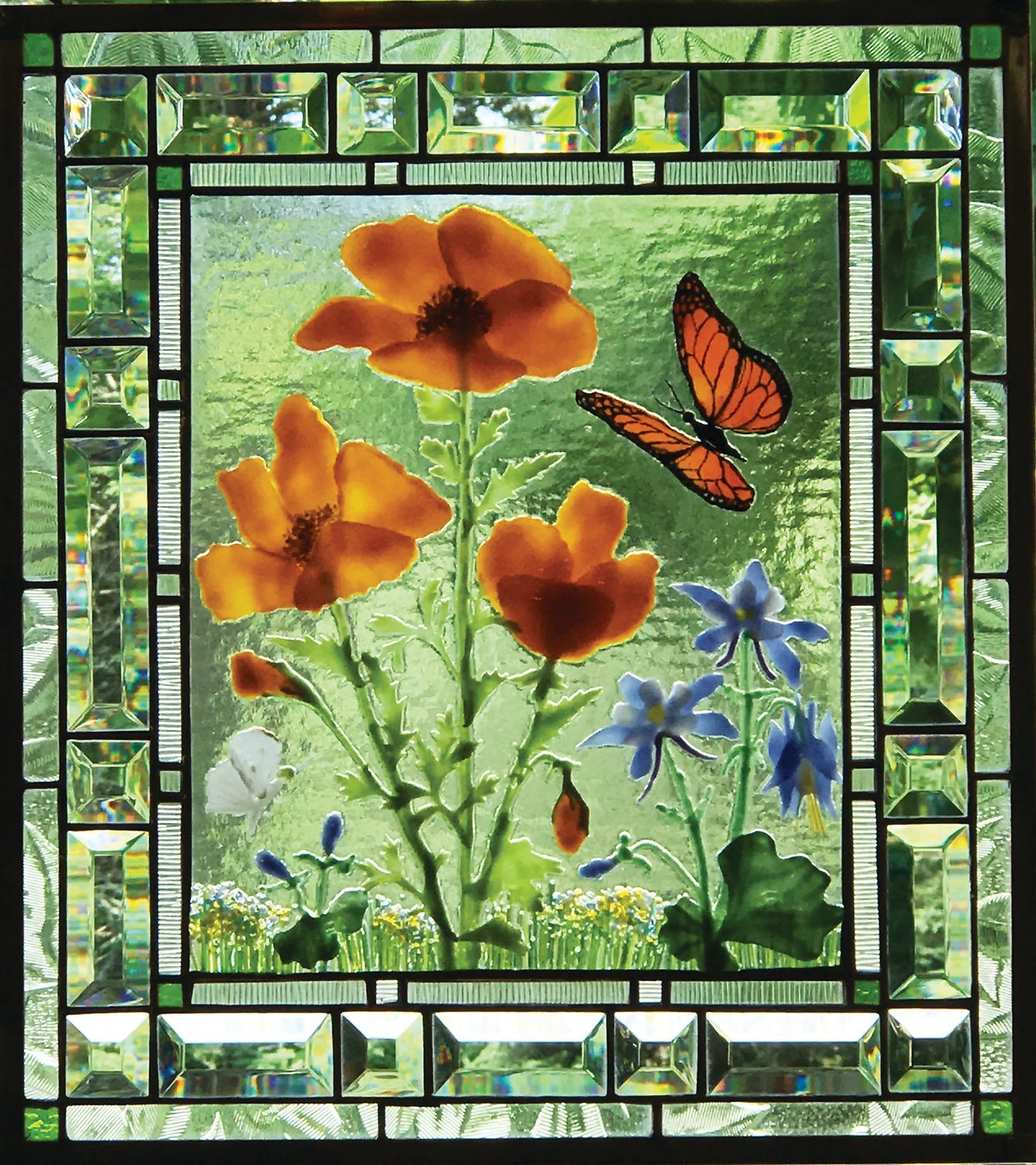 “Poppy and Monarch Butterfly”  is by Sunflower Glass Studio, one of the stops on the THAT art tour.