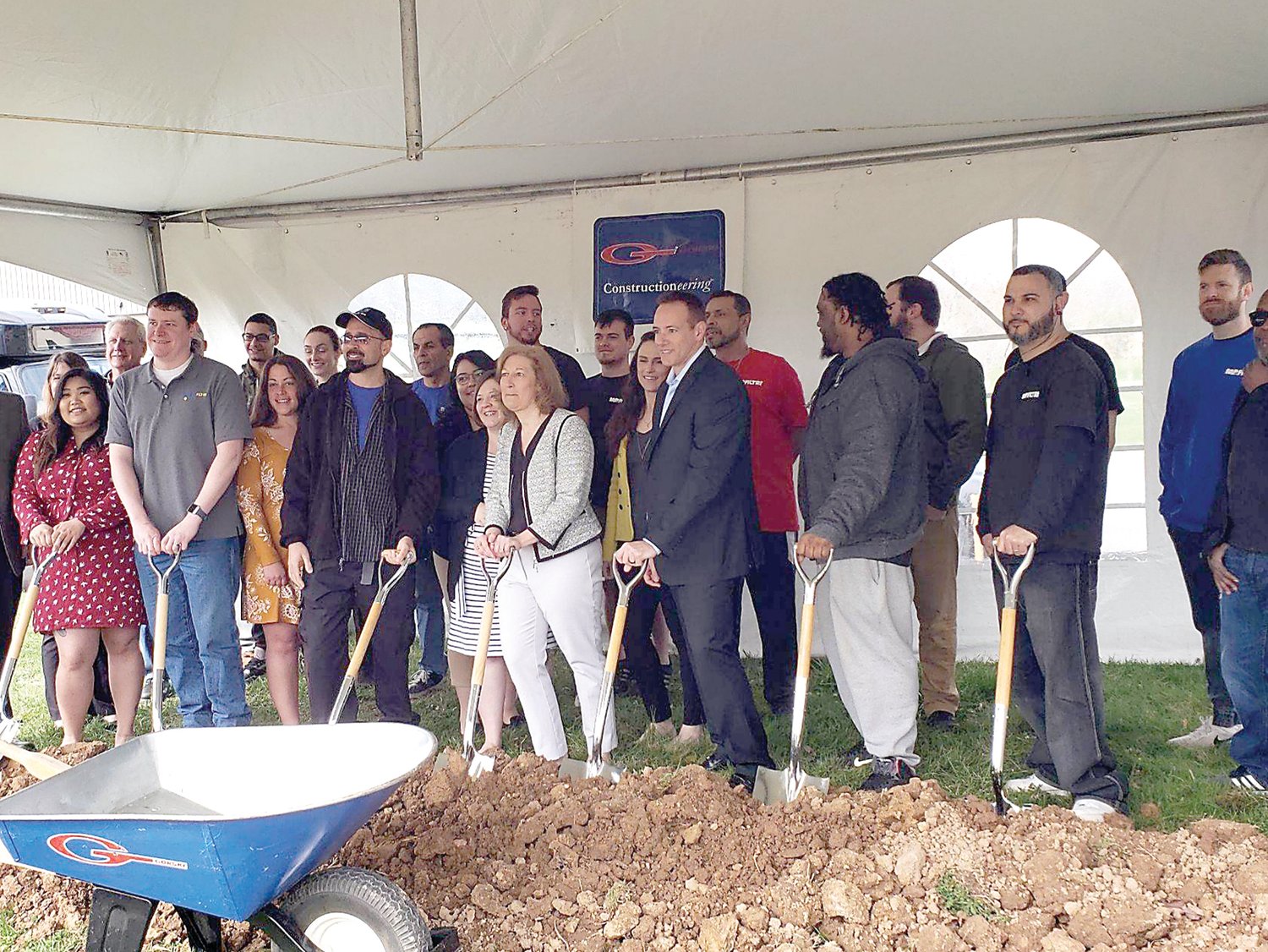 Gorski Engineering of Collegeville, its team and business colleagues, gathered for a groundbreaking ceremony to mark the construction of MP Filtri USA Inc. at the Northfield Business Campus in Richland Township. Photograph by Upper Bucks Chamber of Commerce.