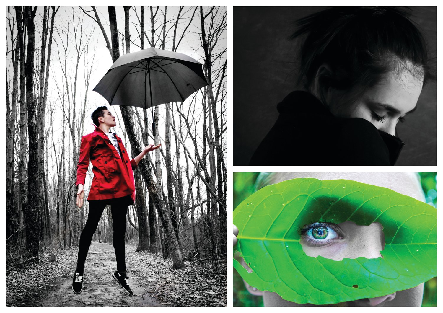 Thai Branowski was his own model for “Into the Woods,” the photograph, left, that won grand prize in the New Jersey Youth Photography Competition. At top right is Alena Graziani’s “Self Portrait” and below that is Skye Bundt’s “Nature’s Eye.”