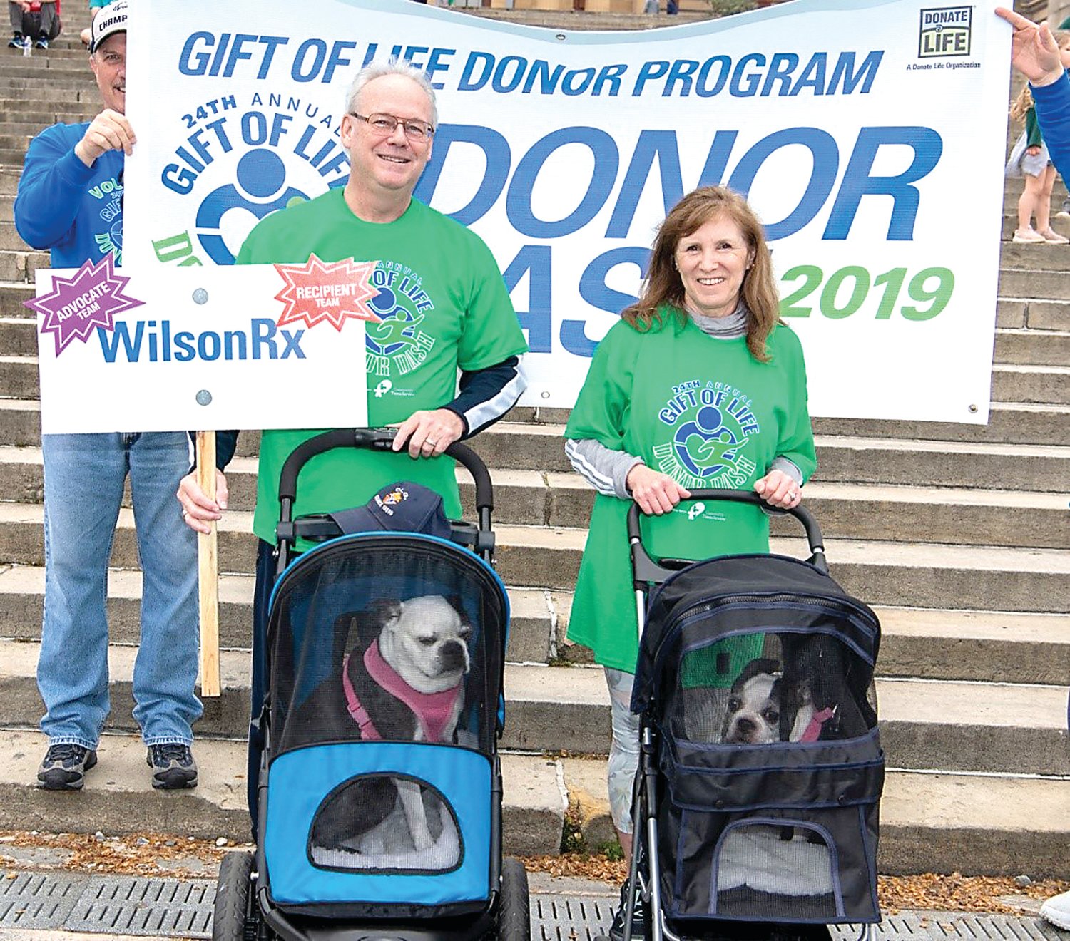 Jim and Fran Wilson with Bella and Lola (strollers) celebrate completing the 24th annual Gift of Life DASH for Organ Donation Awareness held on April 14 in Philadelphia.