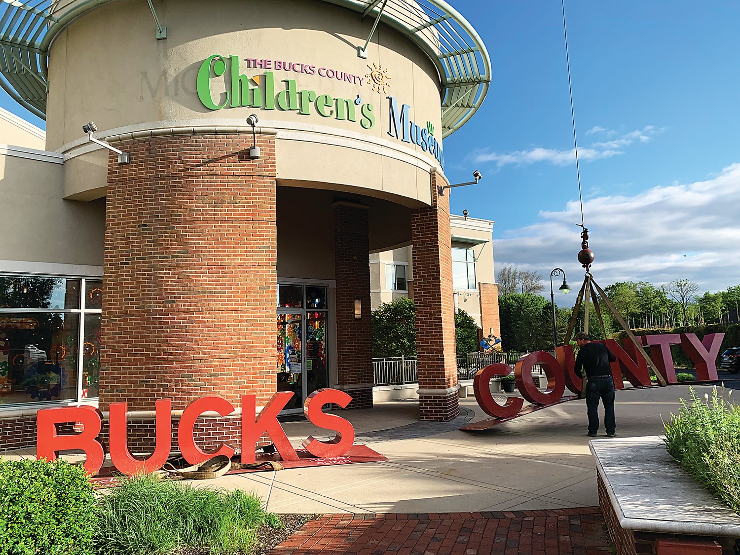 The Visit Bucks County sign is installed outside the Bucks County Children’s Museum in New Hope.
