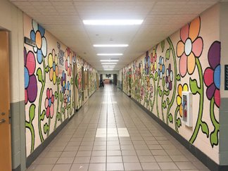 A hallway at Pennridge High School served as a location for a section of the mural.