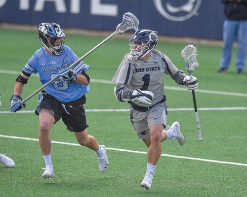Doylestown’s Grant Ament, right, won the 2019 Jack Turnbull Award for Outstanding Attackman. Ament’s nine assists against Cornell on March 8 are the fourth-highest ever in a Division I game.