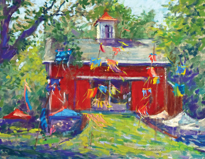 A painting of the art barn in Tincium Park by Helena van Emmerik-Finn.