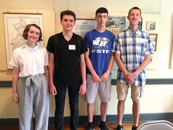 Four of the South Hunterdon Regional High School students who participated in the Dialogue About History program visit the James Wilson Marshall House. From left are: Storey Baldwin, Patrick Artur, Amos Marley and Ethan Sirak.