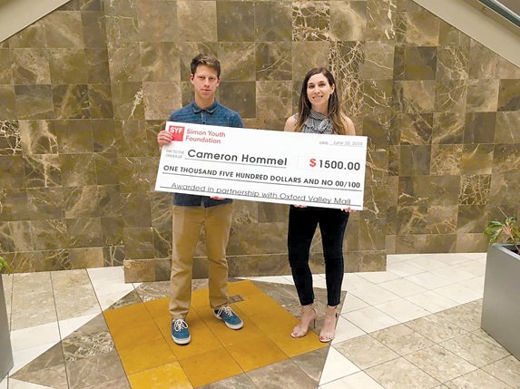 From left: Simon Youth Foundation 2019 recipient Cameron Hommel and Stephanie Weaver, area director of marketing at Oxford Valley Mall.