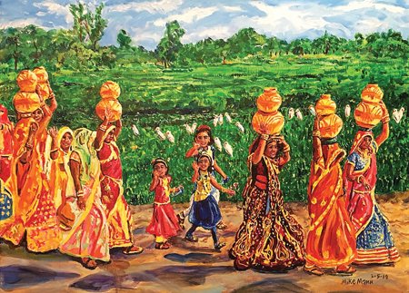 “Ladies of North India” is an oil painting by Mike Mann.