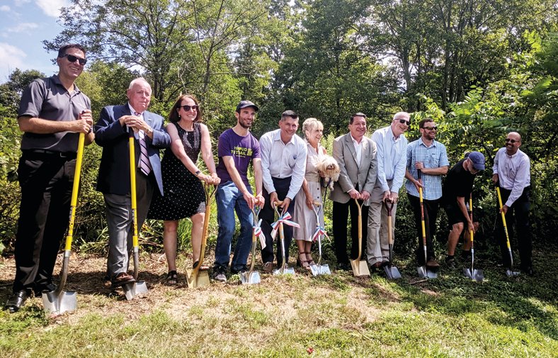 Government officials, including all three county commissioners and state Rep Craig Staats, helped break ground for the Upper Buicks Rail Trail in Richland Township. Photograph by Joe Ferry.