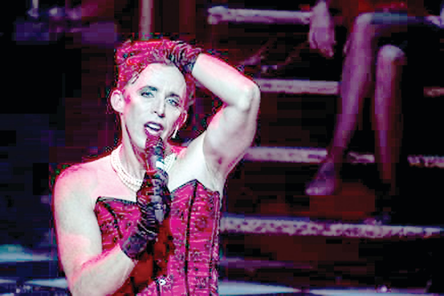Kevin Cahoon as Dr. Frank N. Furter in Richard O’Brien’s “The Rocky Horror Show” at Bucks County Playhouse. Photograph by Dan Gramkee.
