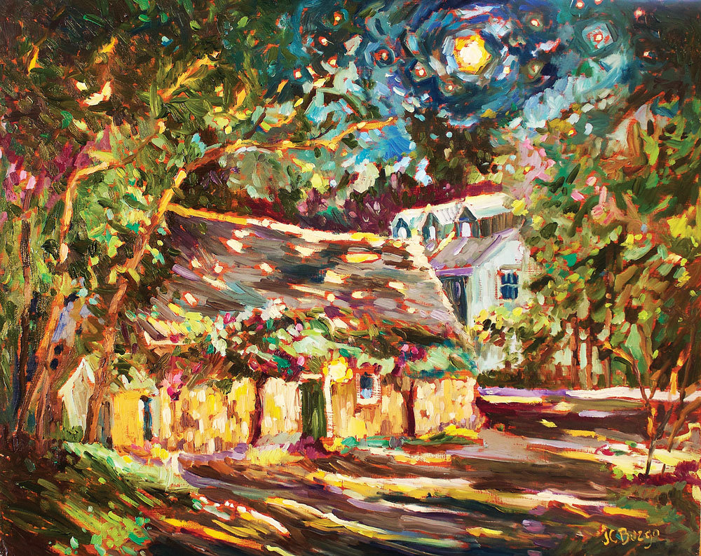“Phillips’ Mill Moonlight” is an oil on board painting by Jean Childs Buzgo.