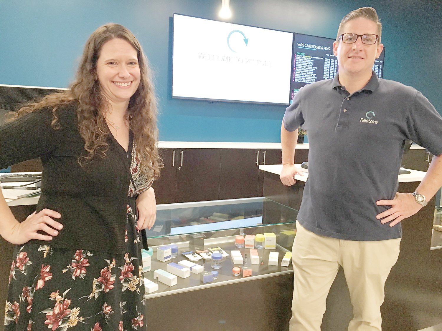 Becky Koval and Rob Stanley have opened Restore Innovative Wellness Center, a marijuana dispensary in Plumstead Township.  Photograph by Freda R. Savana.