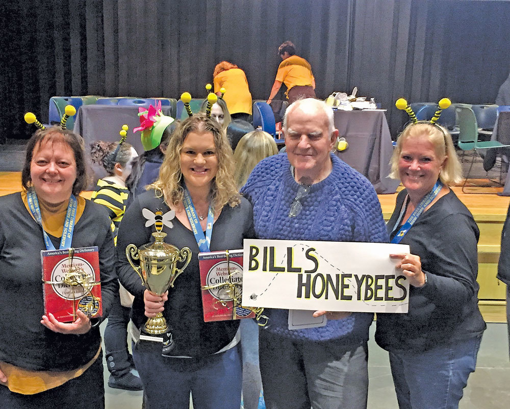 Bill Yerkes and his Honeybees, the 2019 Community Spelling Bee winners, from left, Lisa Canfield, Amy Raab and Leanne Yerkes.
