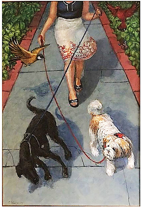 “On a Short Leash” is an acrylic on board by Charles David Viera.