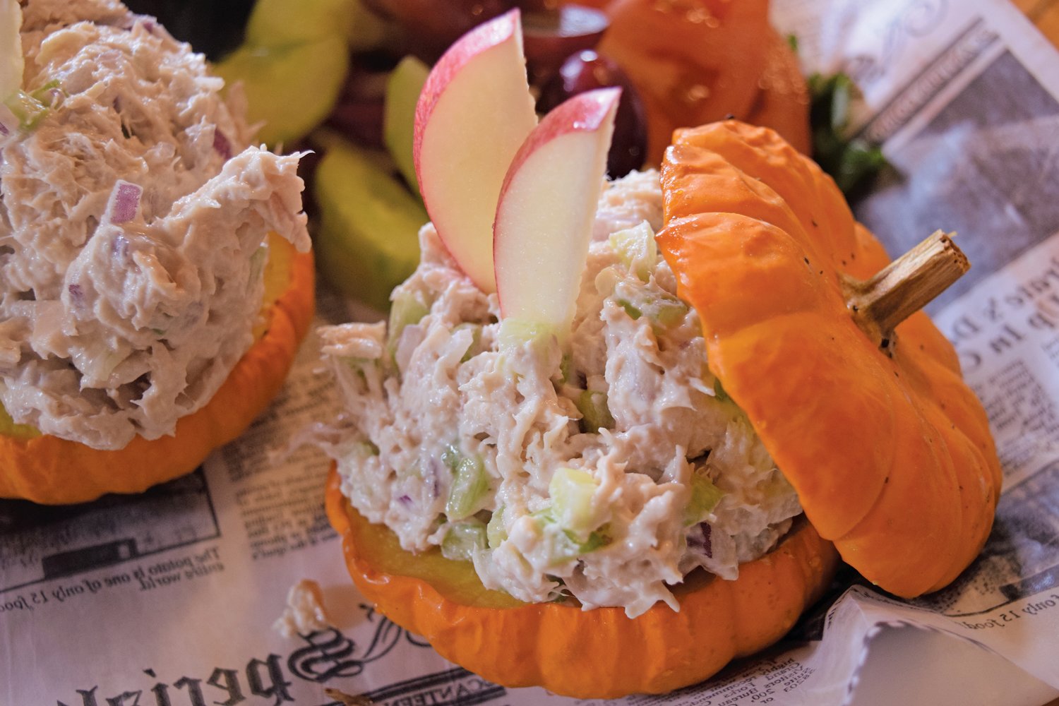Chicken salad in a seasonal mini-pumpkin is a customer favorite at the Pour House. Photograph by Pour House.