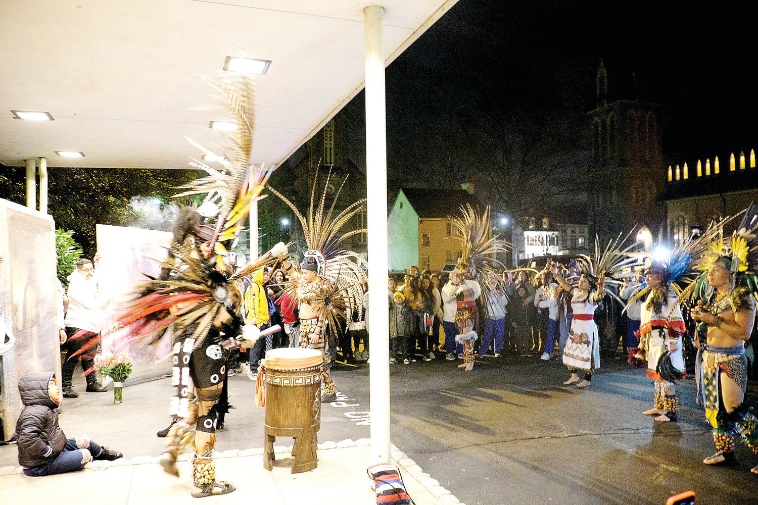 The Aztec dance group Danza Aztega del Anahuac performs. Photograph by  Nettie Masterson Eubank.