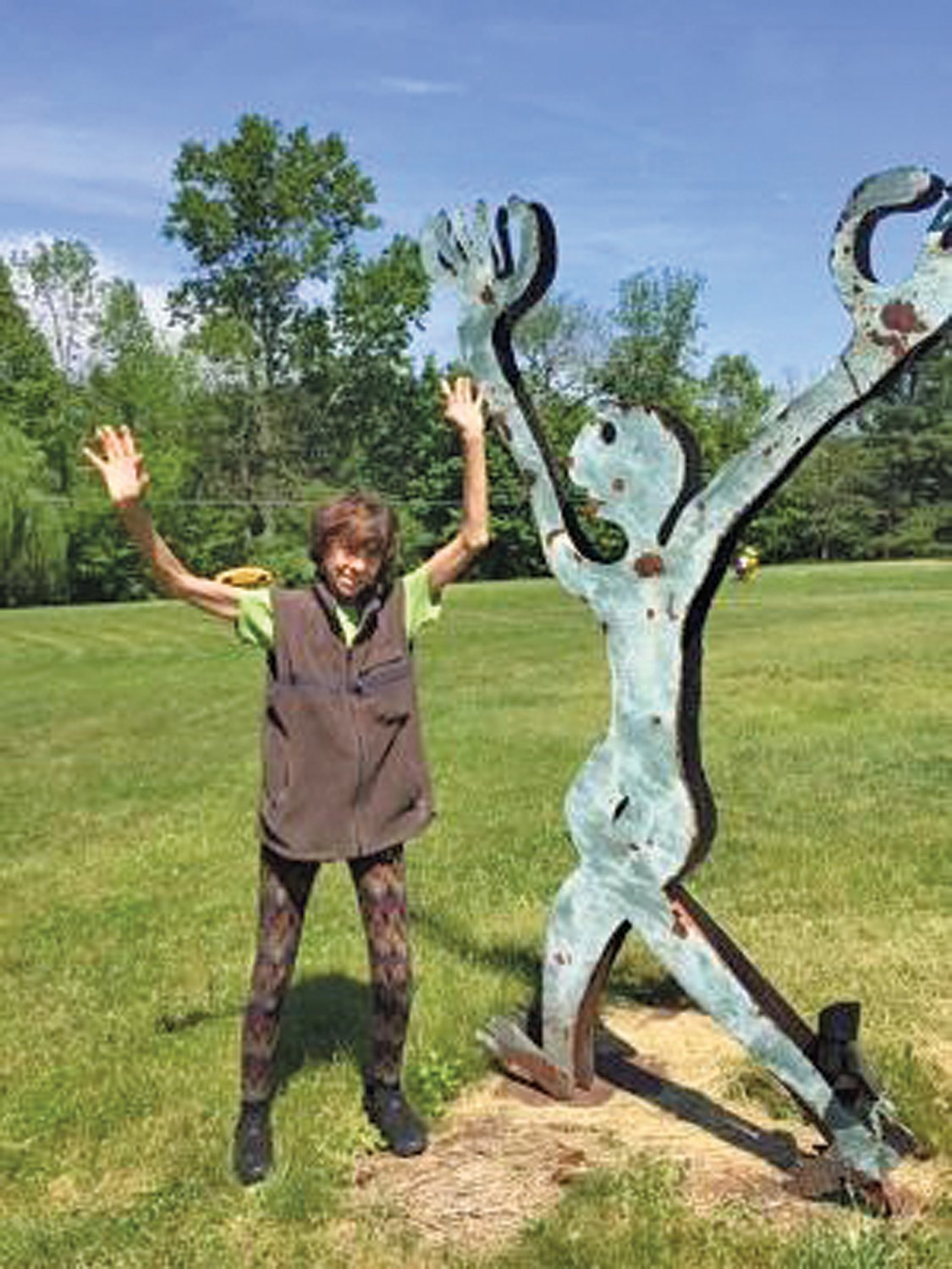 Dr. Fagan, a retired biochemistry professor, has a lot of fun with her lawn sculptures.