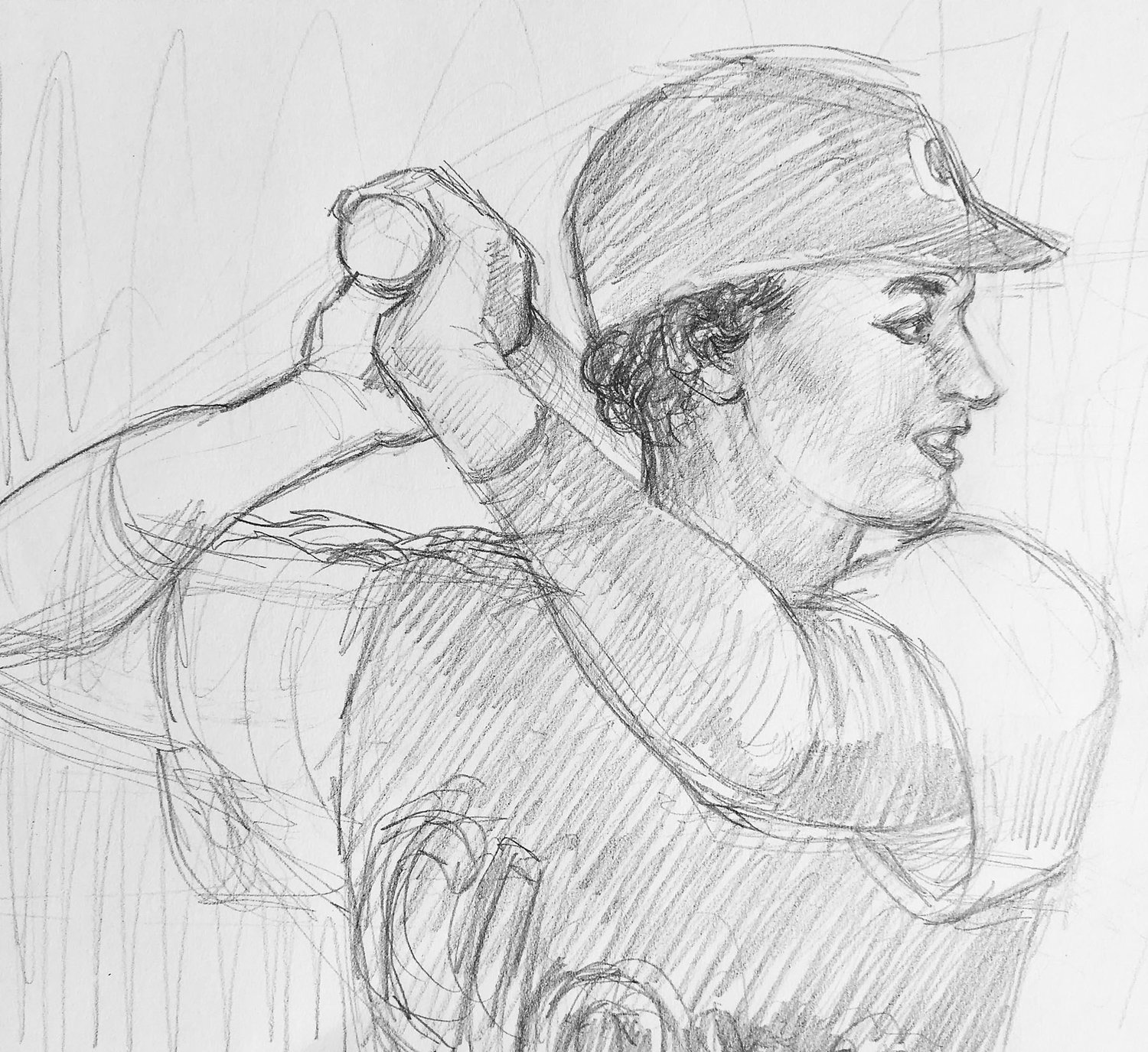 A sketch of a female baseball player by Elise Dodeles.