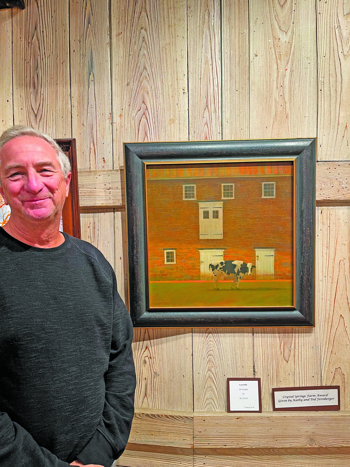 Jas Szygiel of Chalfont, winner of the Crystal Springs Farm Award for his oil, “Lucinda.” Szygiel spent time at the mill last week meeting and talking to show visitors.