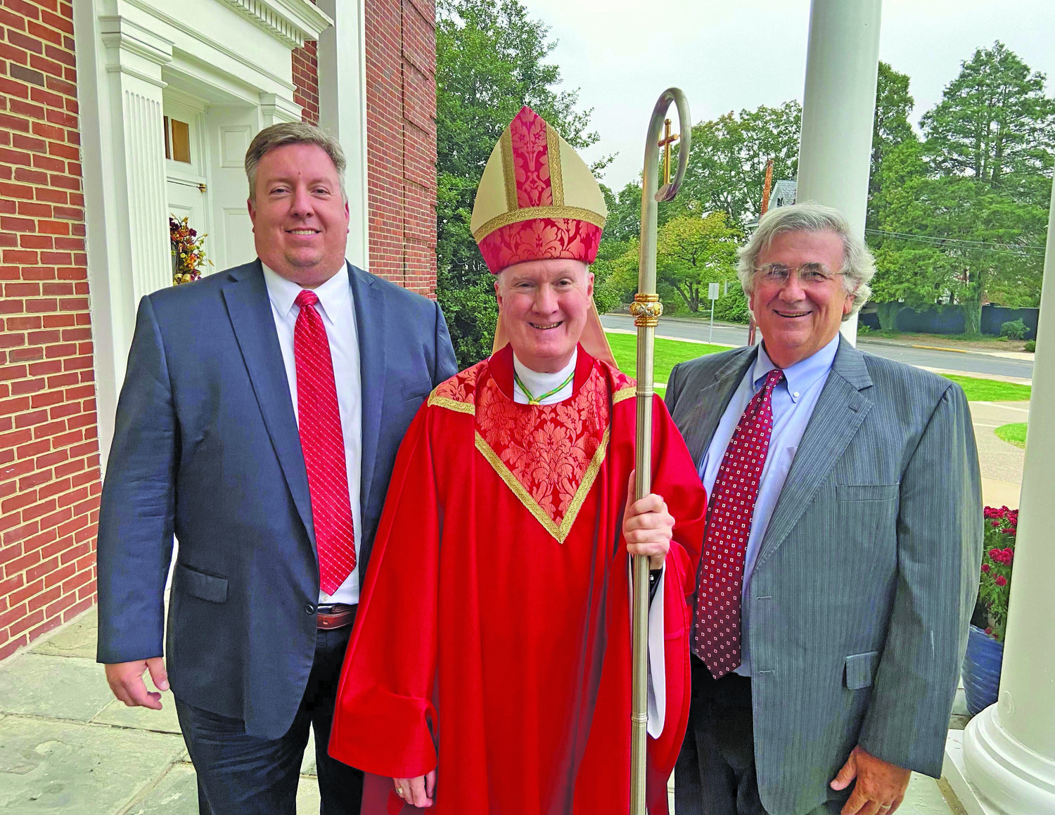 From left are: Sean Gresh, president, Bucks County Bar Association; the Most Rev. Michael J. Fitzgerald, auxiliary bishop of Philadelphia overseeing Catholic Education; President Judge Wallace H. Bateman, Jr., Bucks County Court of Common Pleas.