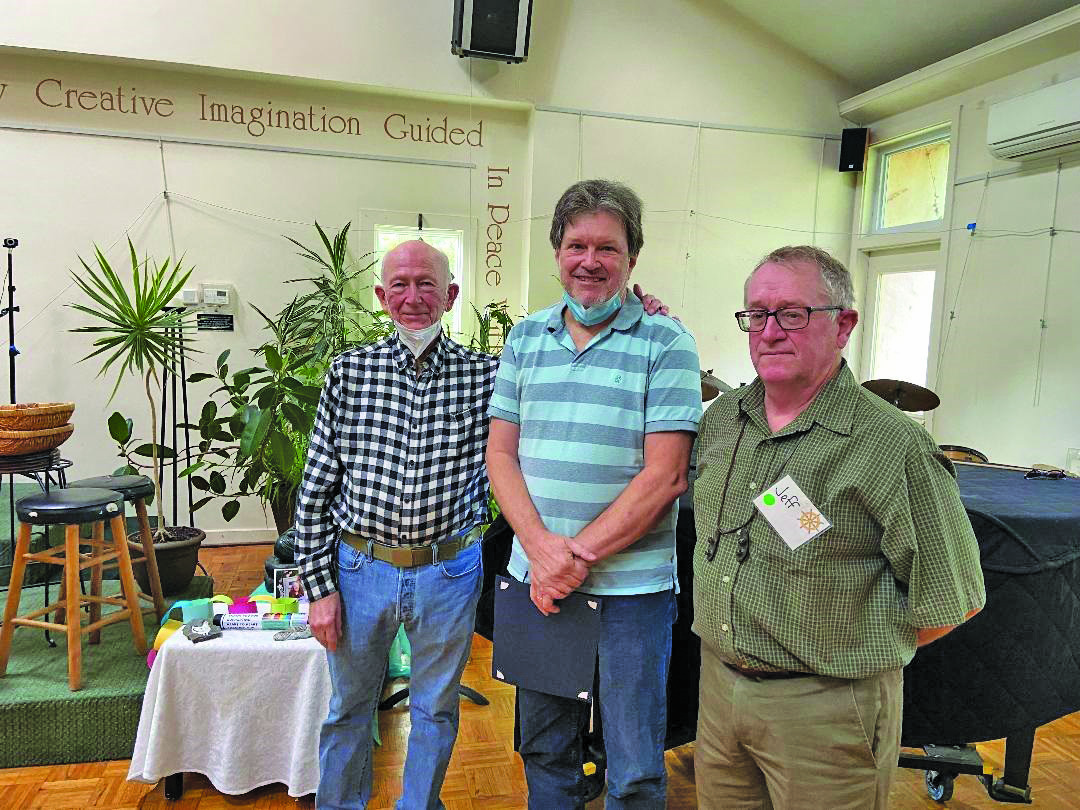 From left are: Larry Hall – Pebble Hill Church celebration coordinator, Alan Dench – Peace Award  recipient, Jeff MacNair – Pebble Hill Council vice president.