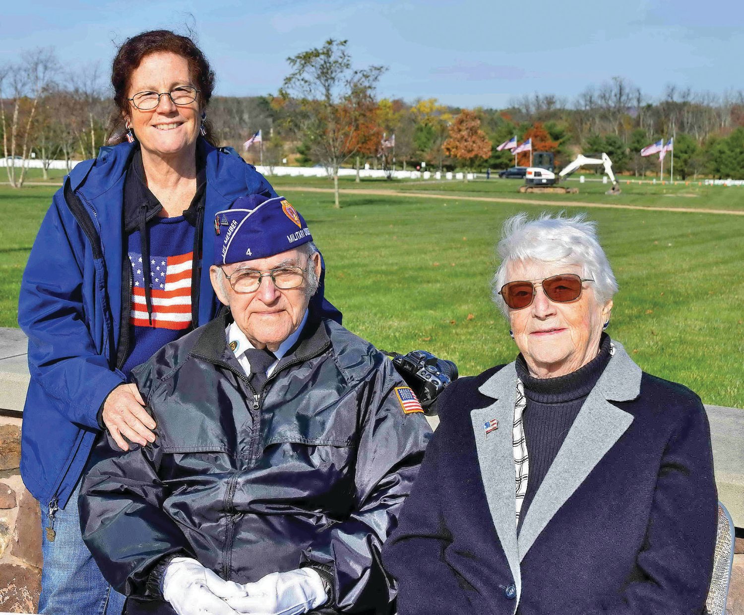 World War II veteran Salvador Castro, 96, the oldet veteran at the cemetery, with wife Eleanor and daughter Nora Doan.
