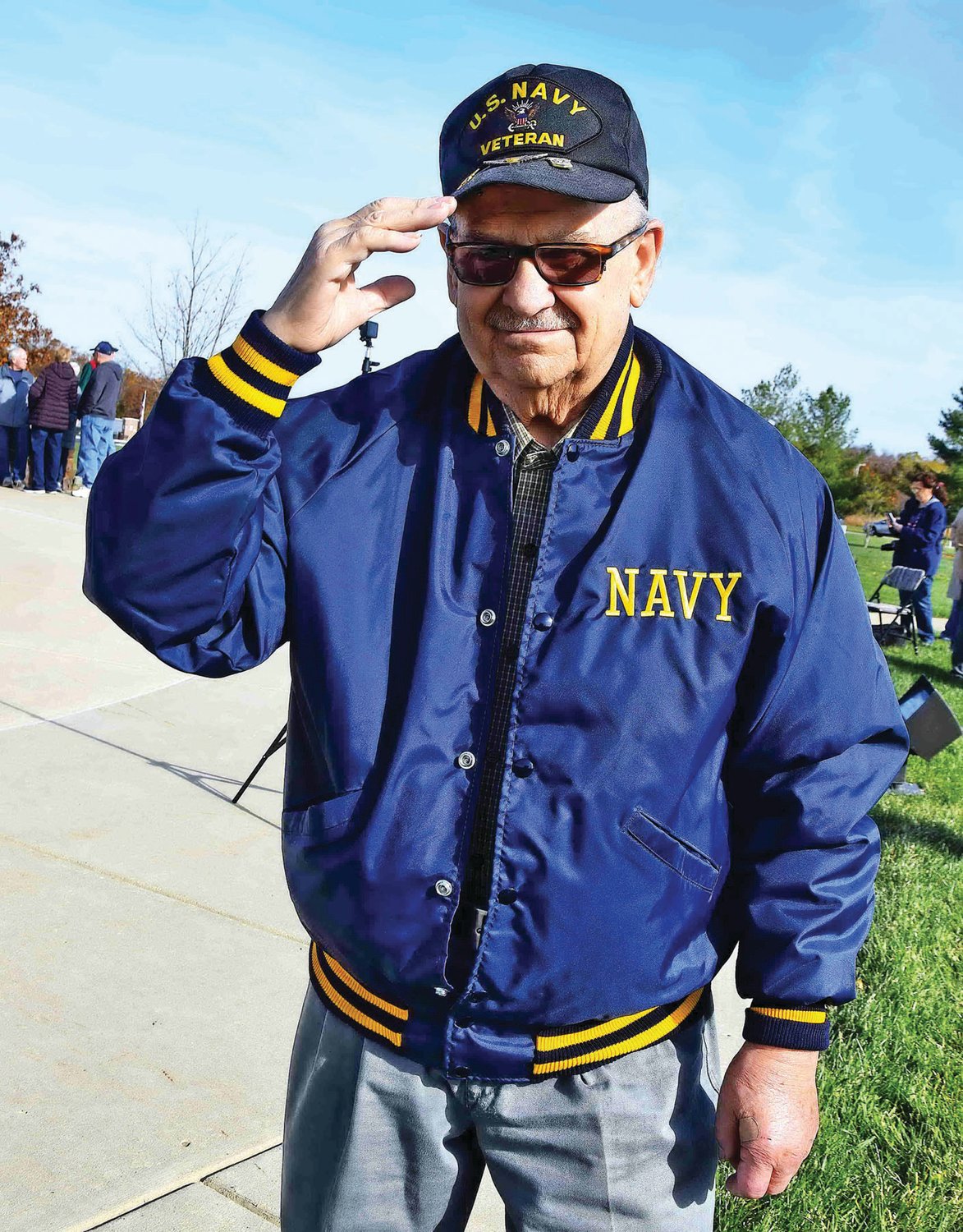Navy veteran Gino Romamiello, one of many veterans present at the ceremony.