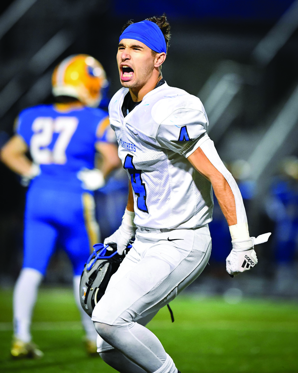 Quakertown’s John Eatherton shouts out after the final snap of the game.