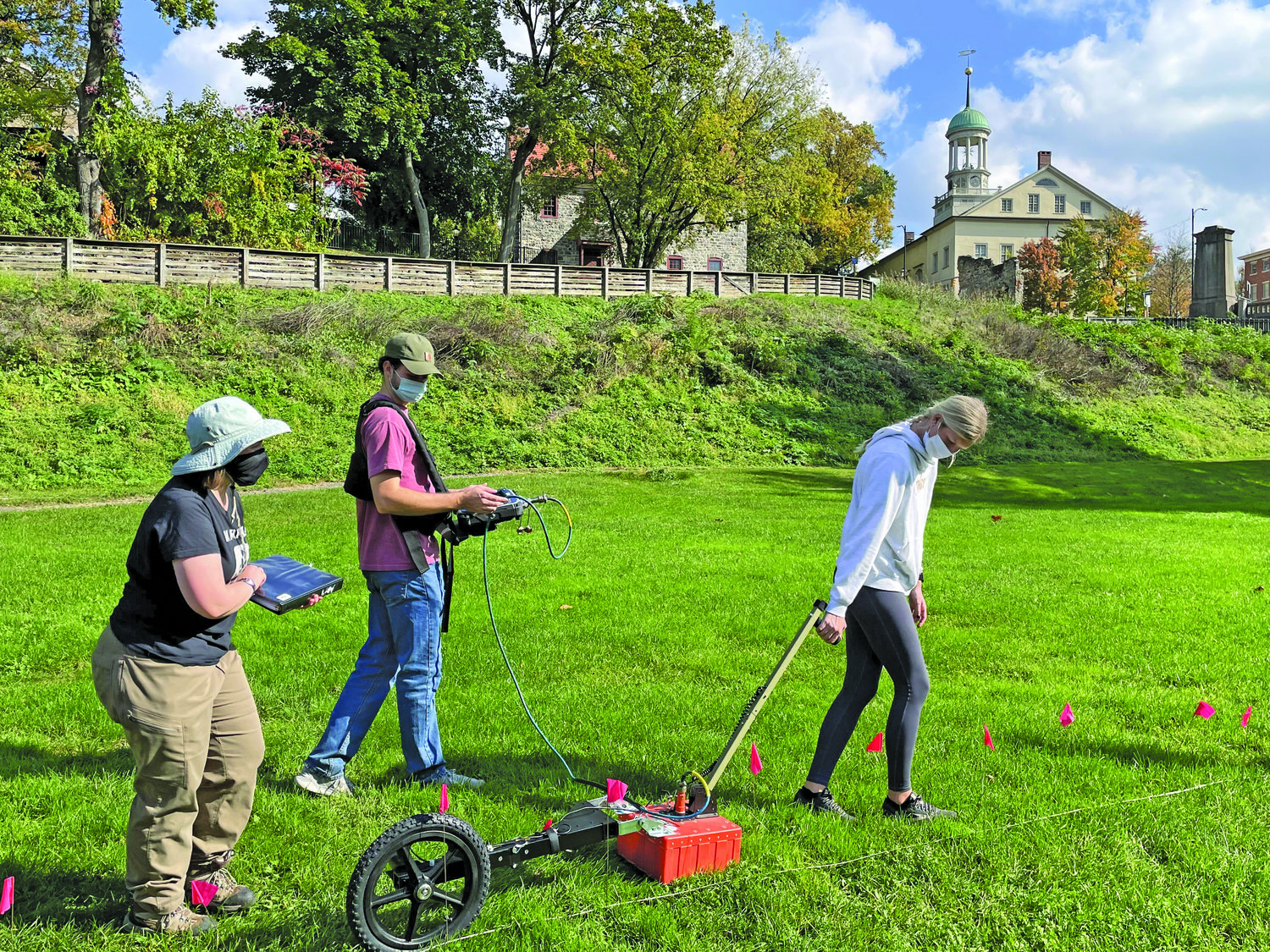 Dr. Hoskins and seismology students from Lehigh University used Ground Penetrating Radar to explore the Colonial Industrial Quarter in Bethlehem.