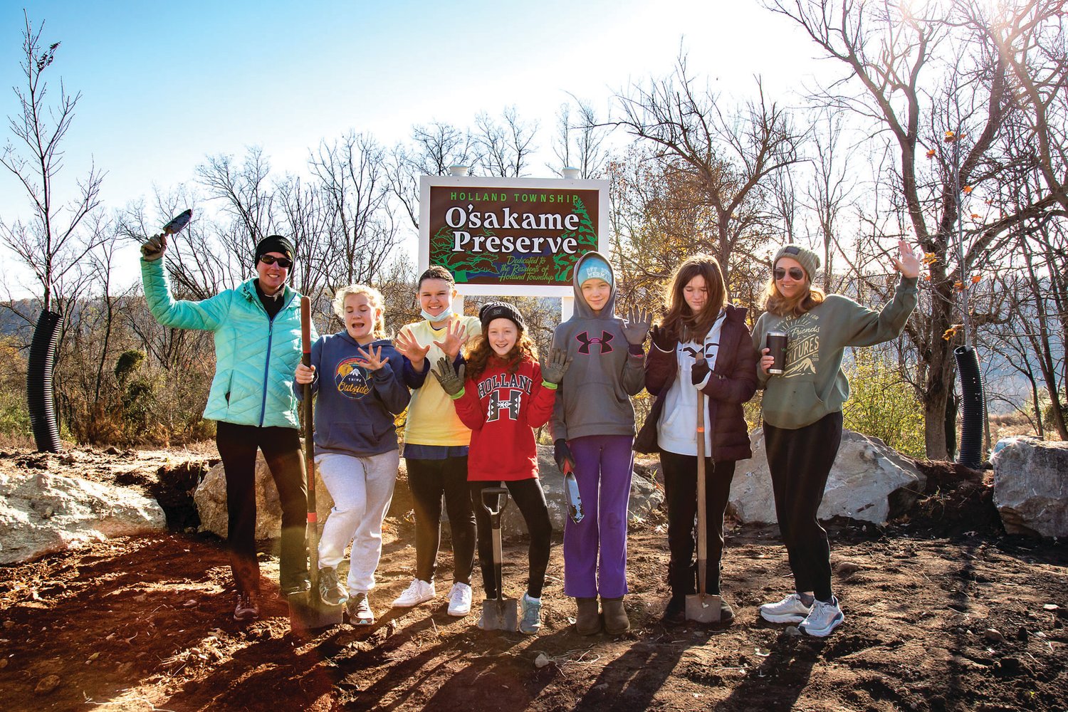 Holland Township Girl Scouts took a special interest in the township’s new park, naming it and planting some flowering bulbs at the entrance.