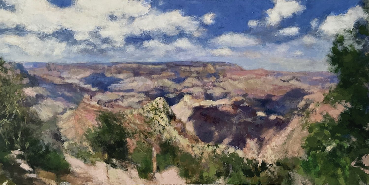 “Canyon View” is an acrylic on board by Claudia Fouse Fountaine.
