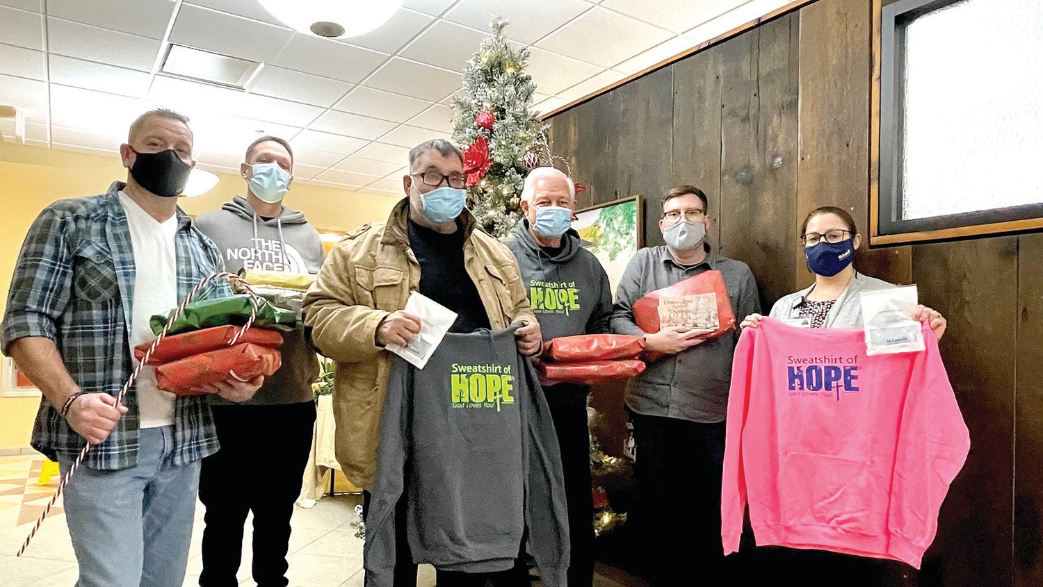 Sweatshirt of Hope in Telford donated sweatshirts for St. Luke’s Penn Foundation inpatient rehab patients to open Christmas morning.