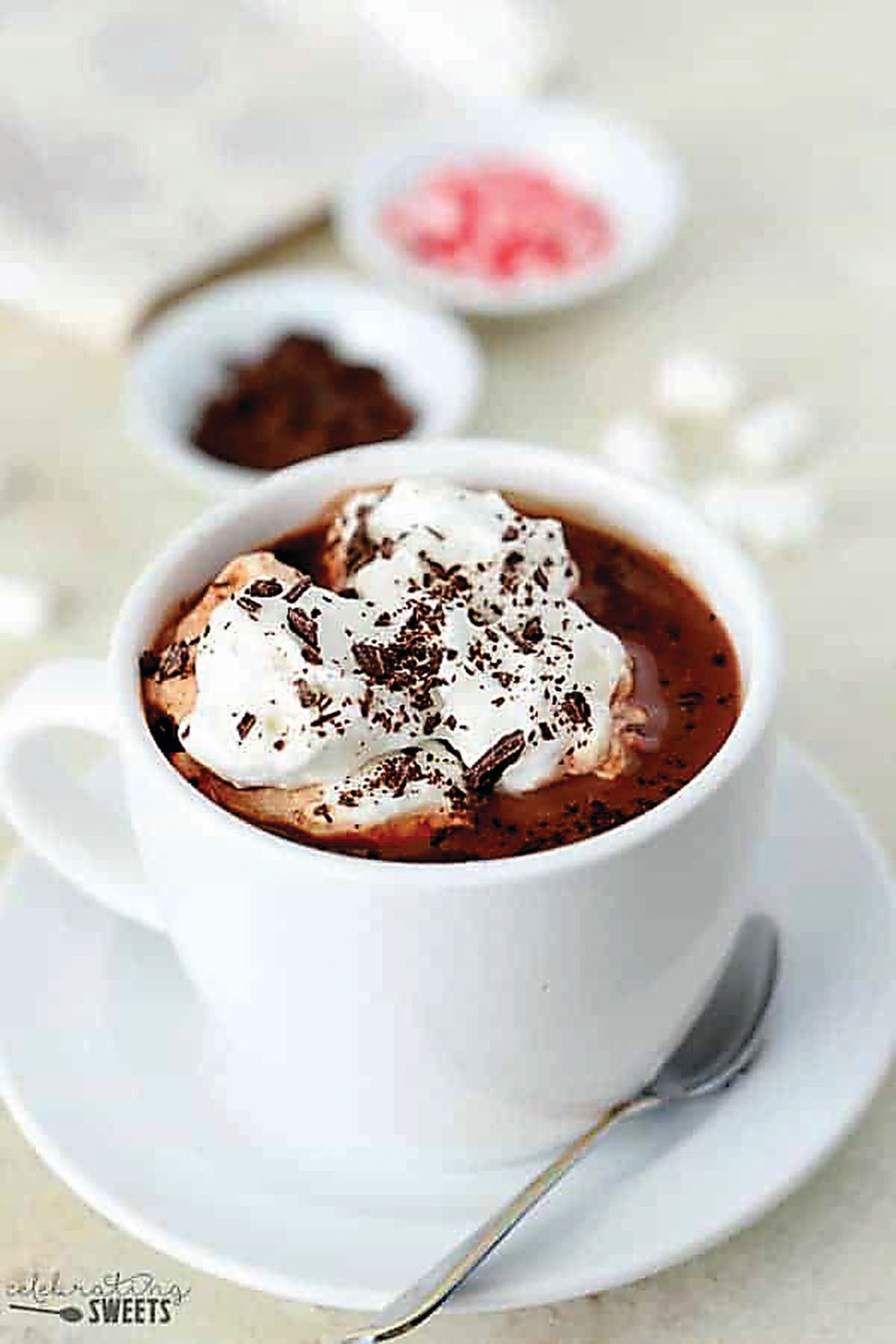 Hot chocolate, whether traditional or white, is a sweet way to warm up in winter.