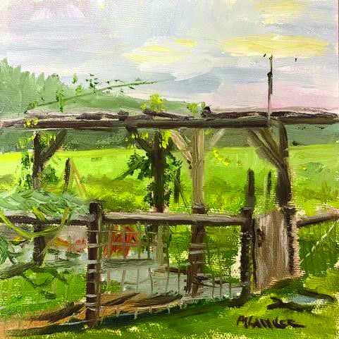 “Trellis at Meadow Spring Farm” is by Megan Lawlor.
