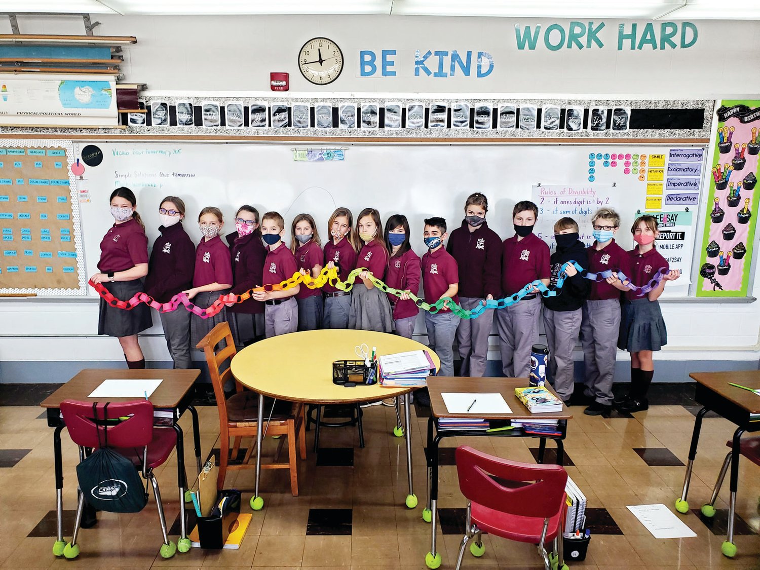 St. Isidore School fifth graders recognized their 1,000th day of school (from kindergarten to 100th day of grade 5) with a colorful chain of 100 memories from their six years at school so far.