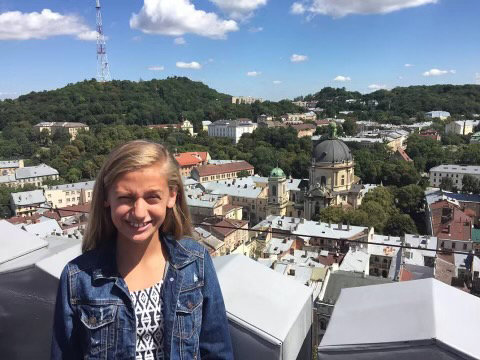Mia Chuma, then 11, visits Lviv, Ukraine, the birthplace of one of her grandparents.