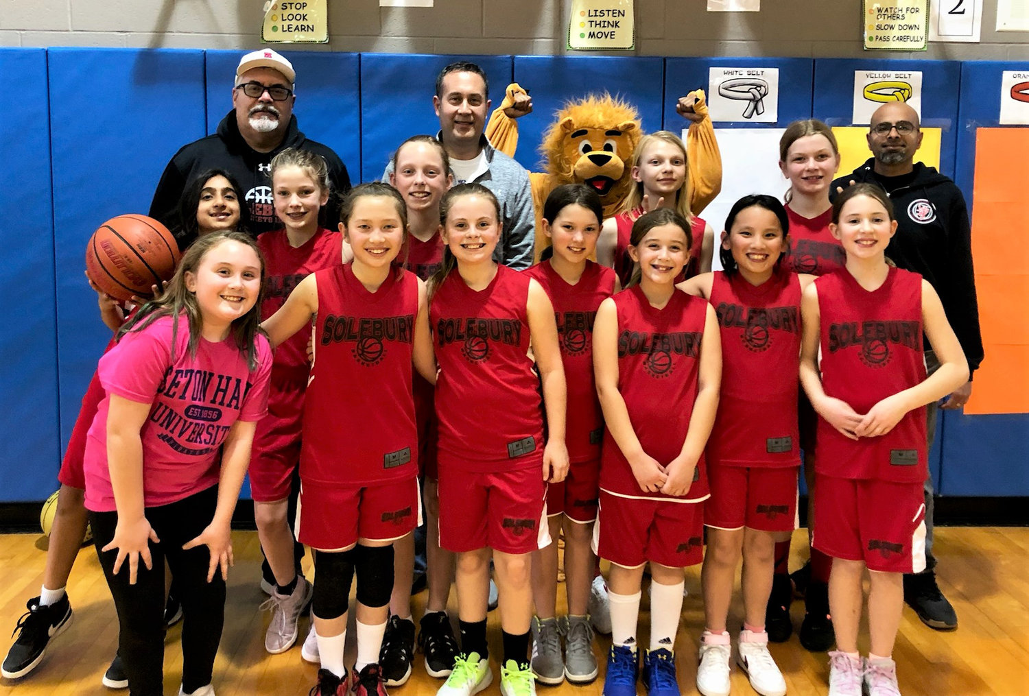 The Solebury Parks and Recreation girls travel basketball team.