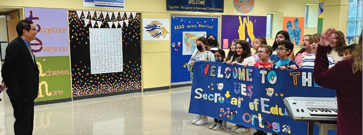 Students at New Hope-Solebury Upper Elementary School sing a welcome to Pa. Secretary of Education Noe Ortega during his visit to the school district last week.